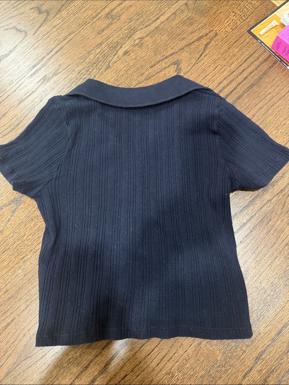 Brandy Melville Black Ribbed Button-Front Polo Shirt - Picture 5 of 5